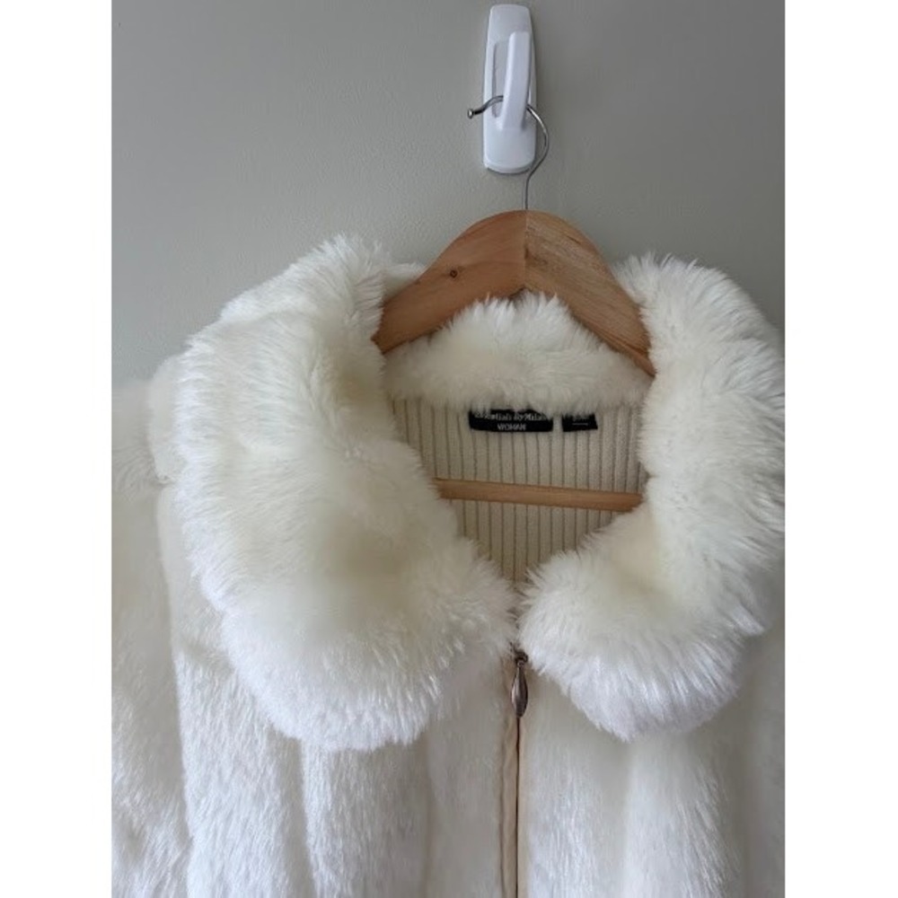 Winter Chic Essentials by Milano Faux Fur Vest XL Ivory Ribbed Knit Zip - Picture 4 of 9